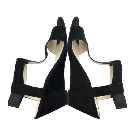 KENNETH Cole Dana T Strap Wedge Heel Sandals in Black Size 7 - Picture 5 of 8